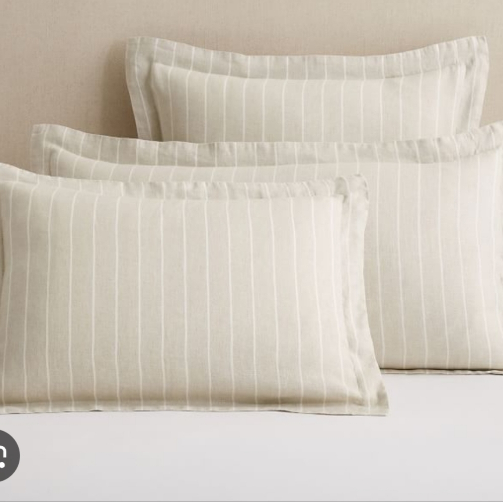 Pottery Barn Belgian Flax Linen Striped Shams Standard Size NWT. Set Of 2